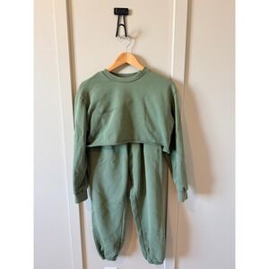 Pangaia Organic Cotton Cropped Sweatshirt and Jogger Set Sage Green Womens XS